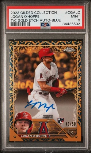 2023 Chrome Gilded Collection Logan O Hoppe Gold Etch Auto Blue Rookie /50 PSA 9