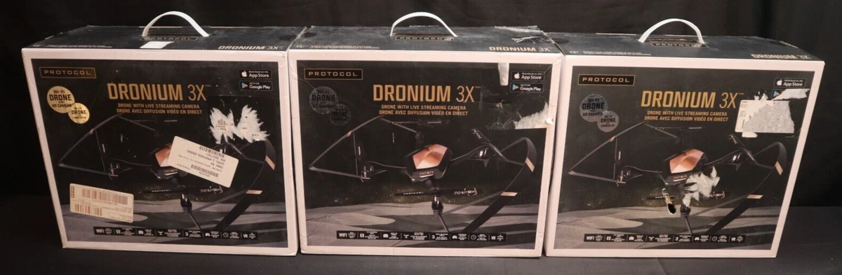Lot of 3x Protocol Dronium 3x Wi Fi Camera Drones FOR PARTS OR REPAIR