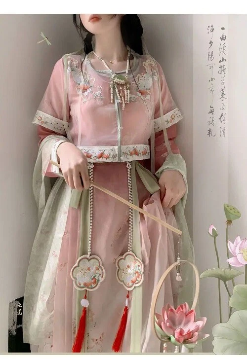 VETEMENTS Abito cinese Hanfu ricamo rosa quotidiano stile carino pezzo unico vestiti abiti