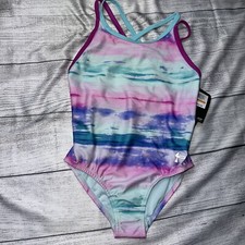 Under Armour Girls One Piece Swimsuit Blue Pink NEW