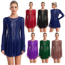 Womens Dress Patchwork Dancewear Lyrical Leotard Mesh Gymnastics Training Skirt