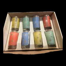 Set 8 New Old Stock Vintage Bartlett Collins Atomic Star Hi-Ball Glasses Free SH