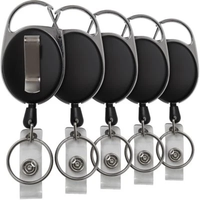IGADGITZ HOME 5x Badge Reel Pull Keychain Retractable ID Holder Security Card Identity Clip
