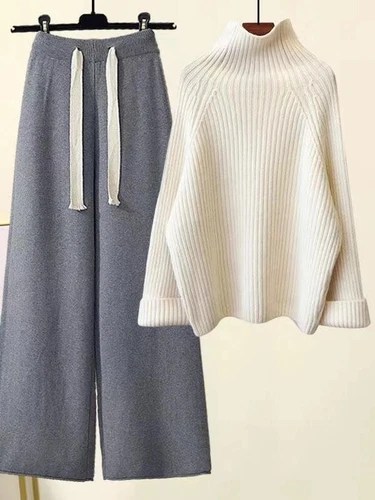 Conjunto de dos piezas de chándal para mujer suéter tops conjuntos pantalón traje tejido para mujer - Imagen 30 de 35