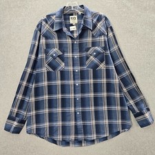 Ely Cattleman Men Button Up Shirt XL Blue Plaid Pearl Snap Long Sleeve