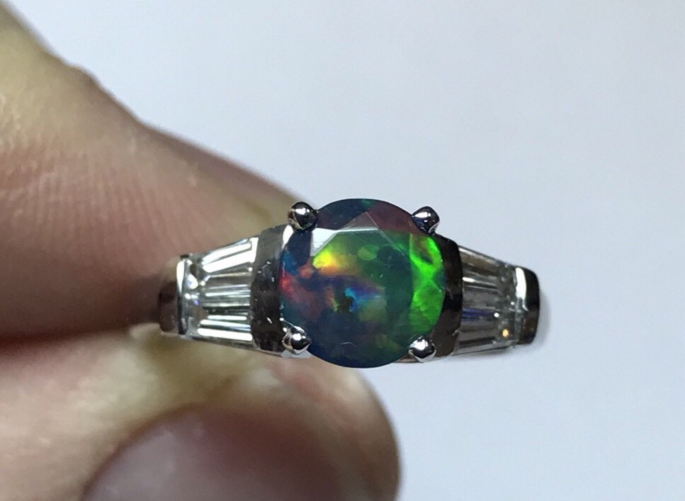 UNIQUE PLATINUM DIAMOND ROUND CUT ETHIOPIAN BLACK FIRE OPAL ENGAGEMENT RING SZ 6 image 9