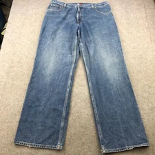 Vintage Tommy Hilfiger Jeans Mens 38x34 Straight Loose Baggy Flag Patch Denim *