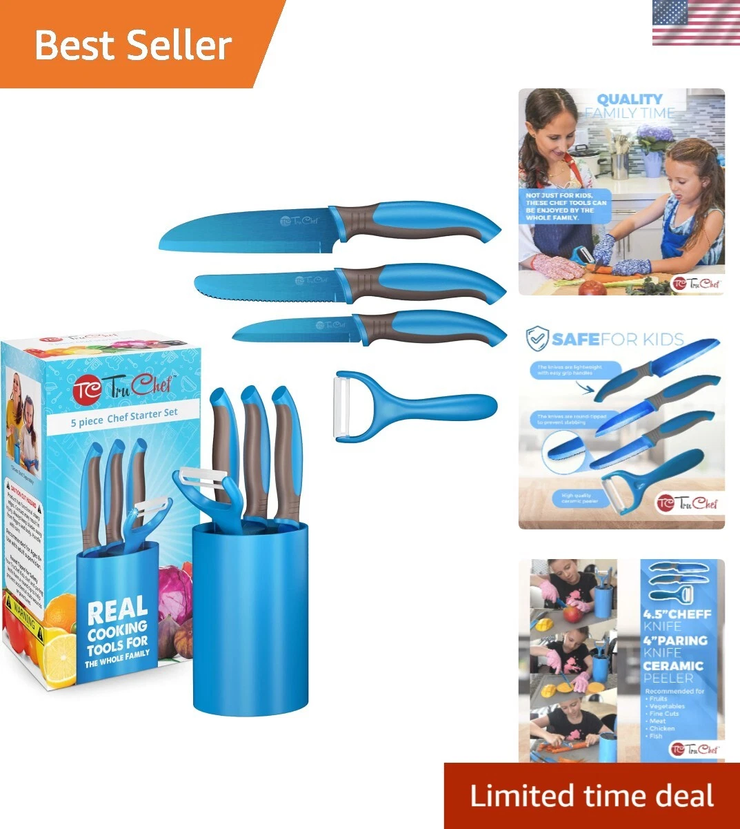 Safe & Fun 5-Piece Blue Knife Set for Kids - Cooking Essentials for Ages 6-12