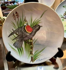 Hinode Painted Bird Porcelain Plate Hand Artist Signed K. Yamauchi  8" vintage