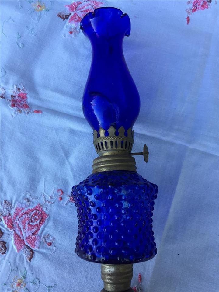 Vintage Cobalt Blue Hobnail Glass 1950/60s Kerosene / Oil Lamp . eBay