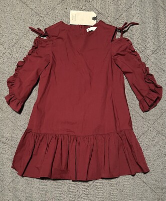 Zara Girls Maroon Red Cold Shoulder Ruffle Sleeve Dress, Size 5, 110cm, $39.90