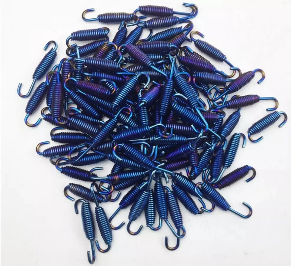 12X Motorcycles 68mm 2.68" Stainless Steel Exhaust Pipe Spring Hook Blue Springs - Image 3 of 4