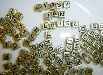 6mm Gold Alphabet Cube Acrylic Beads DIY Square Letter Beads 100pcs/bag  NICE