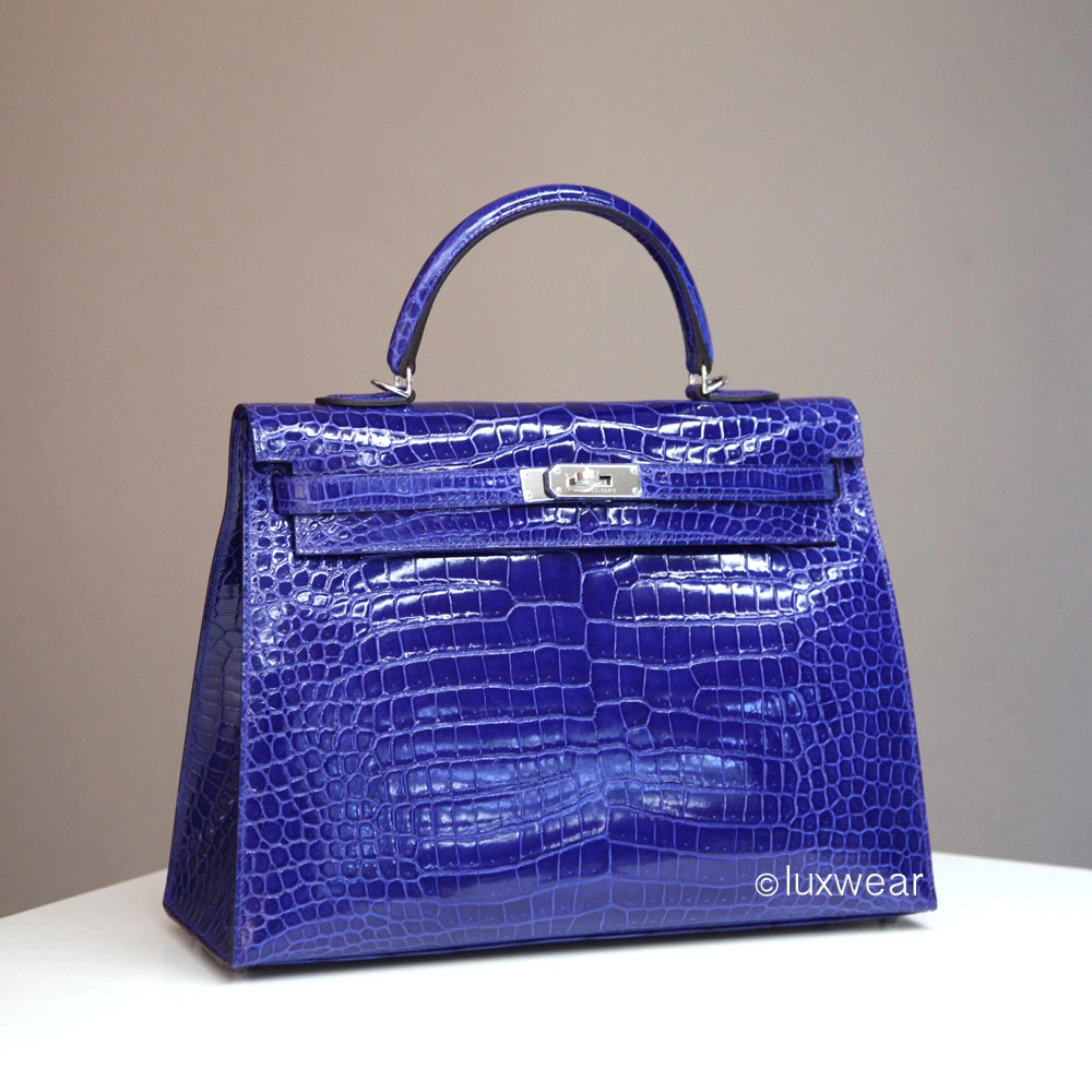 Hermes Birkin Bag 35cm Blue Sapphire Shiny Porosus Crocodile