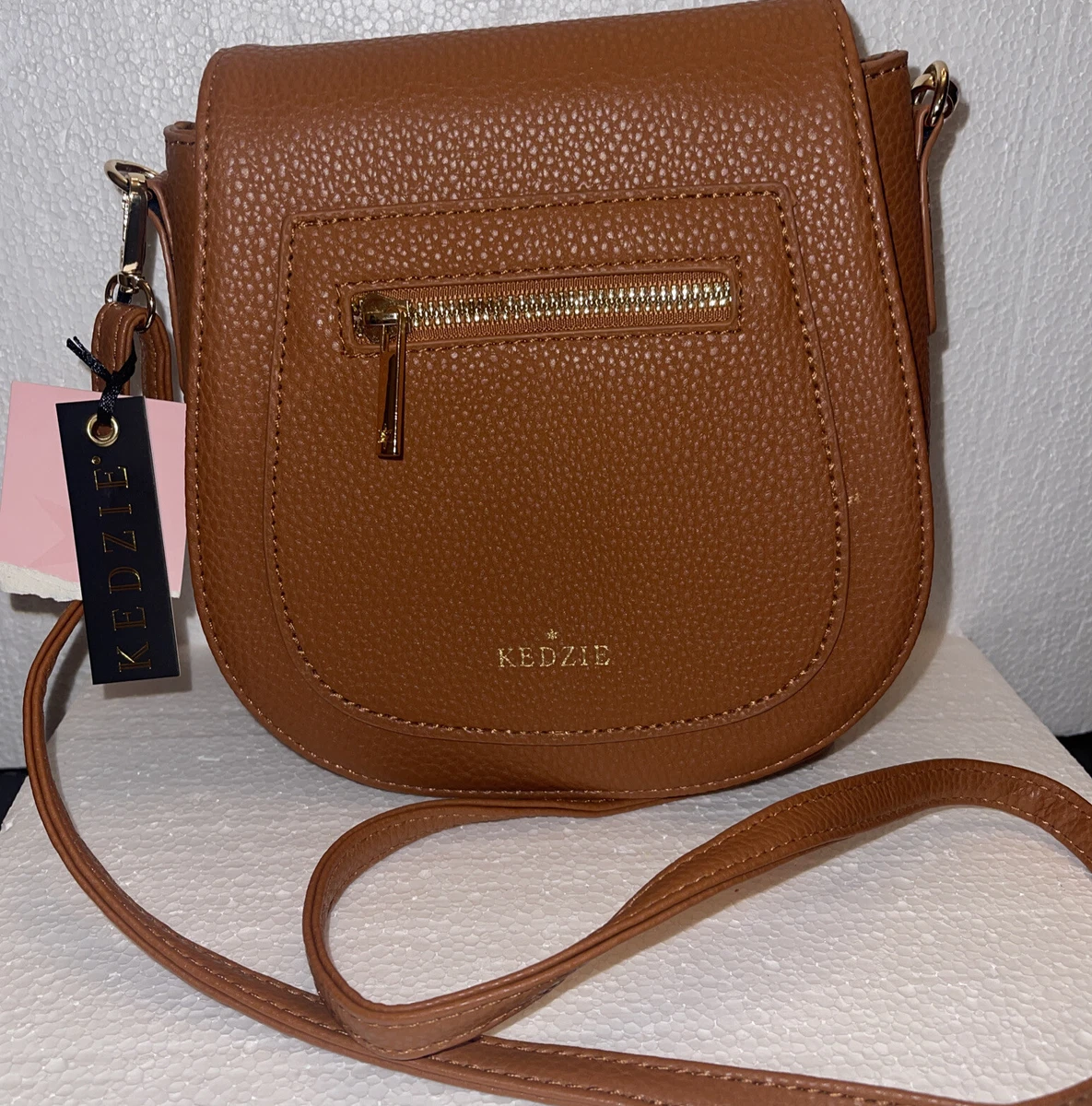 Kedzie Camden Mini Messenger Vegan Leather Crossbody Bag Camel Color NWT