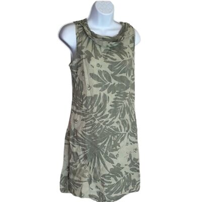Lina Tomei Women's Size Medium floral green and khaki Linen dress