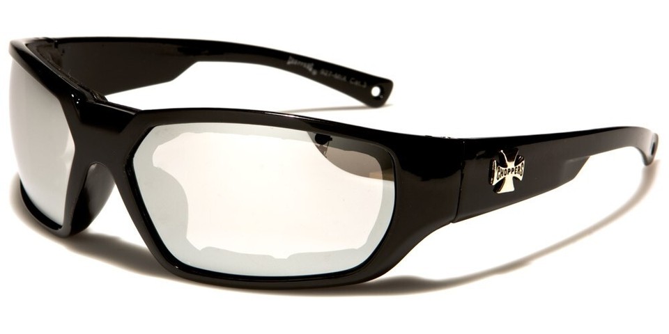 White Mirror Lens Choppers Sunglasses - Biker Riding Goggles, UV400, Lightweight