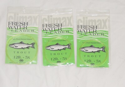 Three Climax Trout Leaders Shock Resistant 12ft 5x NIP