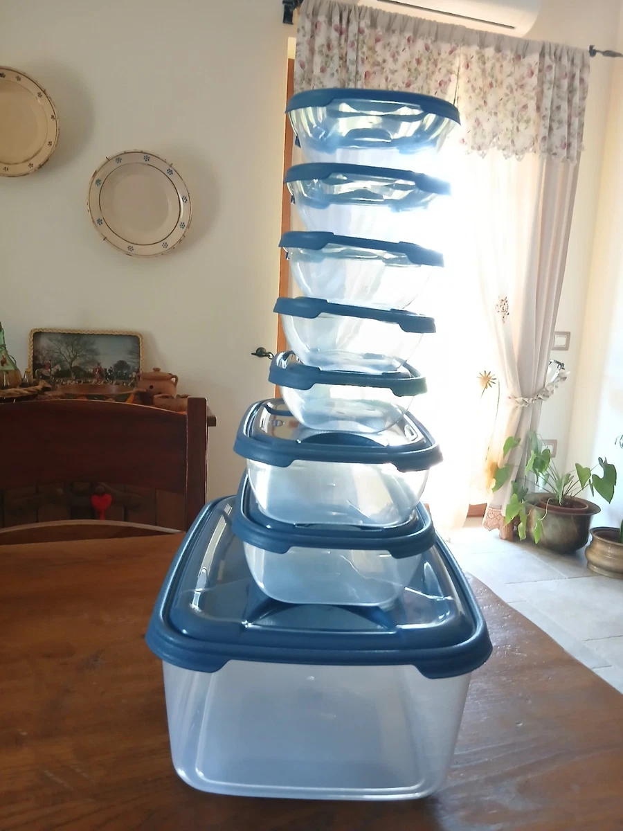 Set Di 10 Ciotole In Acciaio Inox Con Coperchi Ermetici, 5 Dimensioni Da 1 A 5 Quart, Impilabili, Per Cucina E Dispensa, Blu