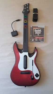Guitar Hero 5 Band Hero PS3 Red Wireless Guitar Controller Dongle Strap Game