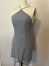 Urban Outfitters Brown And Blue Gingham Mini Halter Dress