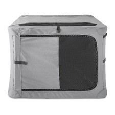Dog Crate, Foldable, Soft Sided, Breathable Mesh, 3 Zippered Doors, Gray, 36"
