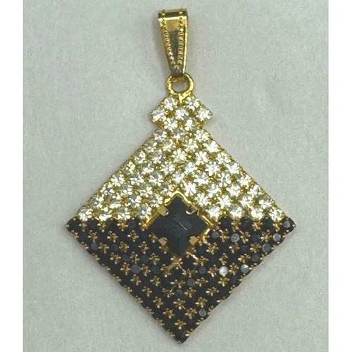 Vintage Black White Rhinestone Pendant Signed AC