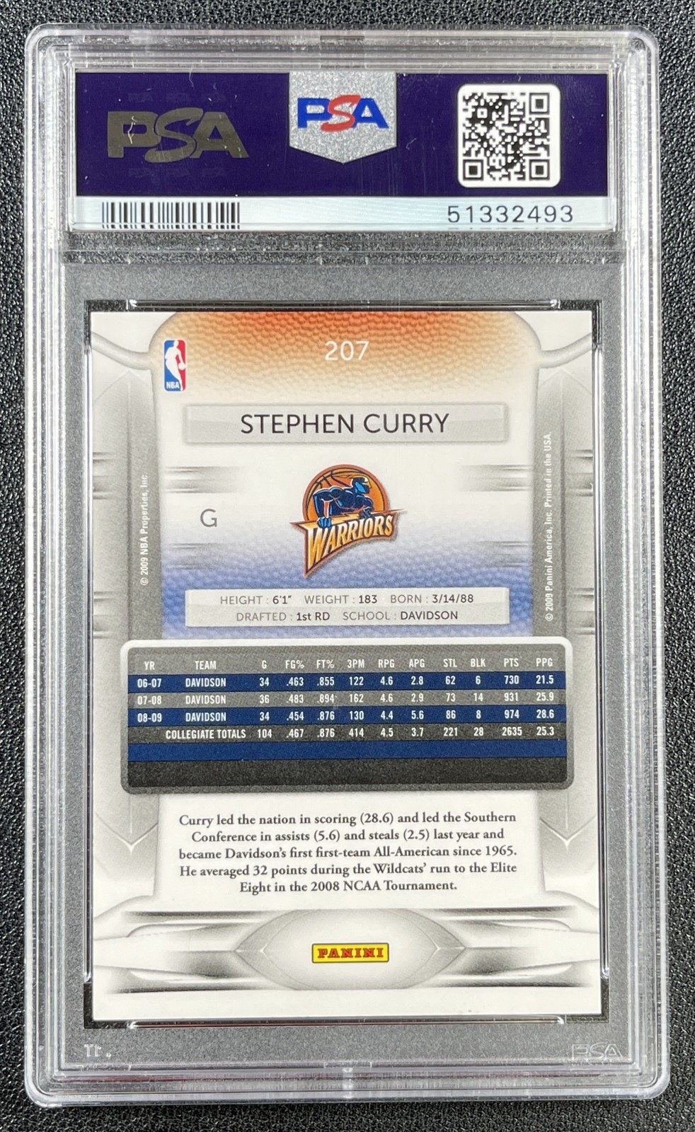 STEPHEN CURRY PSA 10 2009-10 PANINI PRESTIGE #207 ROOKIE RC WARRIORS 2493 view 2