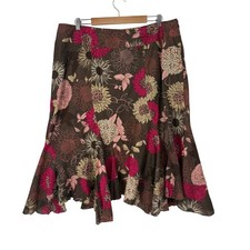Ana A New Approach Falda Midi Floral Volantes Dobladillo Talla 20W Marrón Rosa Femenina