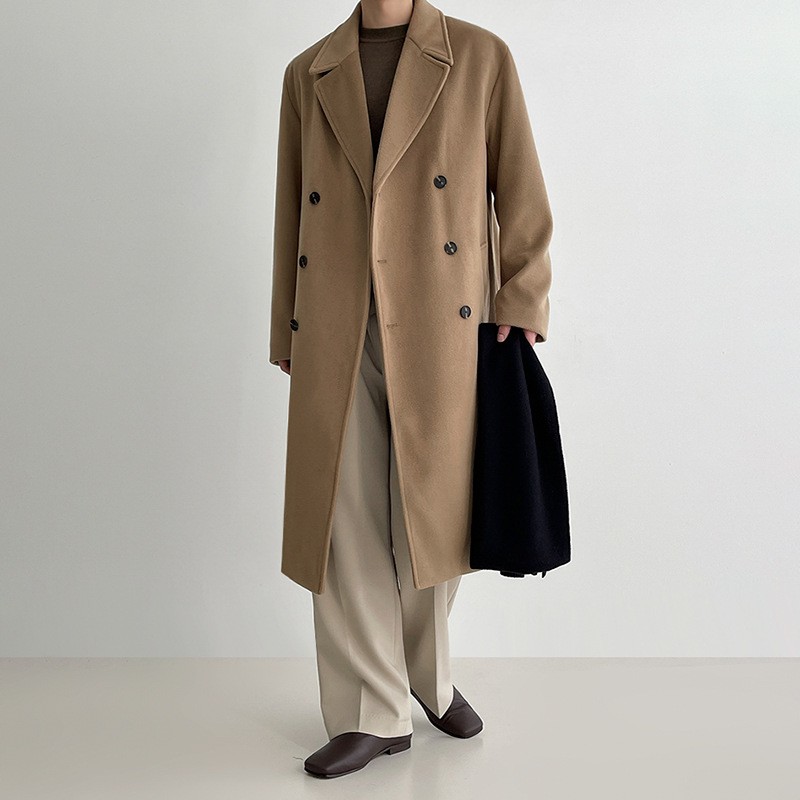 Woolen Coat Men's Casual Medium Length Korean Loose Thickened Trench Coat Jacket