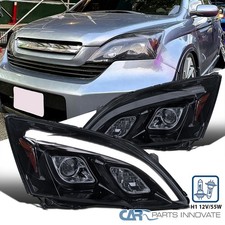Black Smoke Fit 2007-2011 Honda Crv Led Bar Projector Headlights Headlamps 07-11