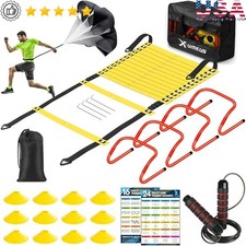 Speed Agility Training Set Ladder Hurdles Cones Parachute Jump Rope Carry Bag US