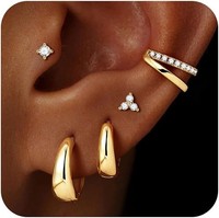 Huggie Creolen Set Damen Hypoallergen 14 Karat Vergoldet OhrhäNger Kette
