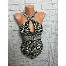 Ellen Tracy One Piece Swimsuit Floral Women's Size 10 Black Print NEW