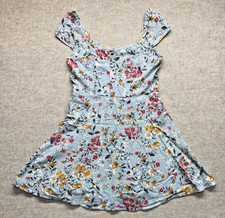 Vintage City Triangles Dress Women M Blue Floral Sweetheart Elastic Fairy Y2K