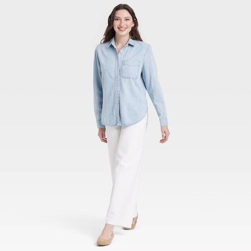 Women's Relaxed Fit Denim Button-Down Shirt - Universal Thread Dark Wash XS
