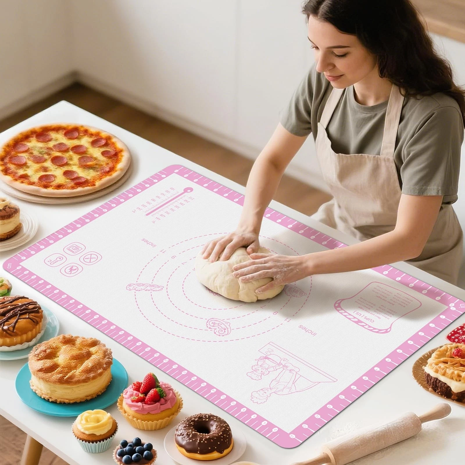 Non Slip Silicone Baking Mat With 10 Useful Recipes, Non Stick Dough Mat for ...