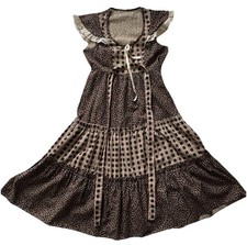 Vintage 1970 Long Girl  s BOHO Hippie Cotton Size 12 Tiered Dress Country Calico