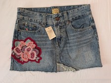 Vtg Y2K Abercrombie Fitch Micro Mini Denim Skirt Sz 0 Embroidery Distressed NWT