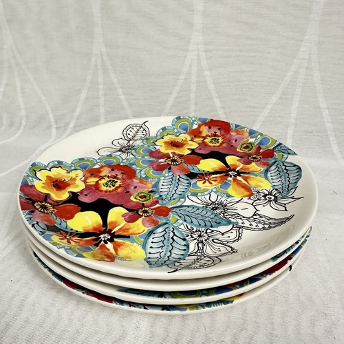 4 ANTHROPOLOGIE Dessert Salad Plates MOD Flower 8 inches floral Retro - Picture 4 of 6