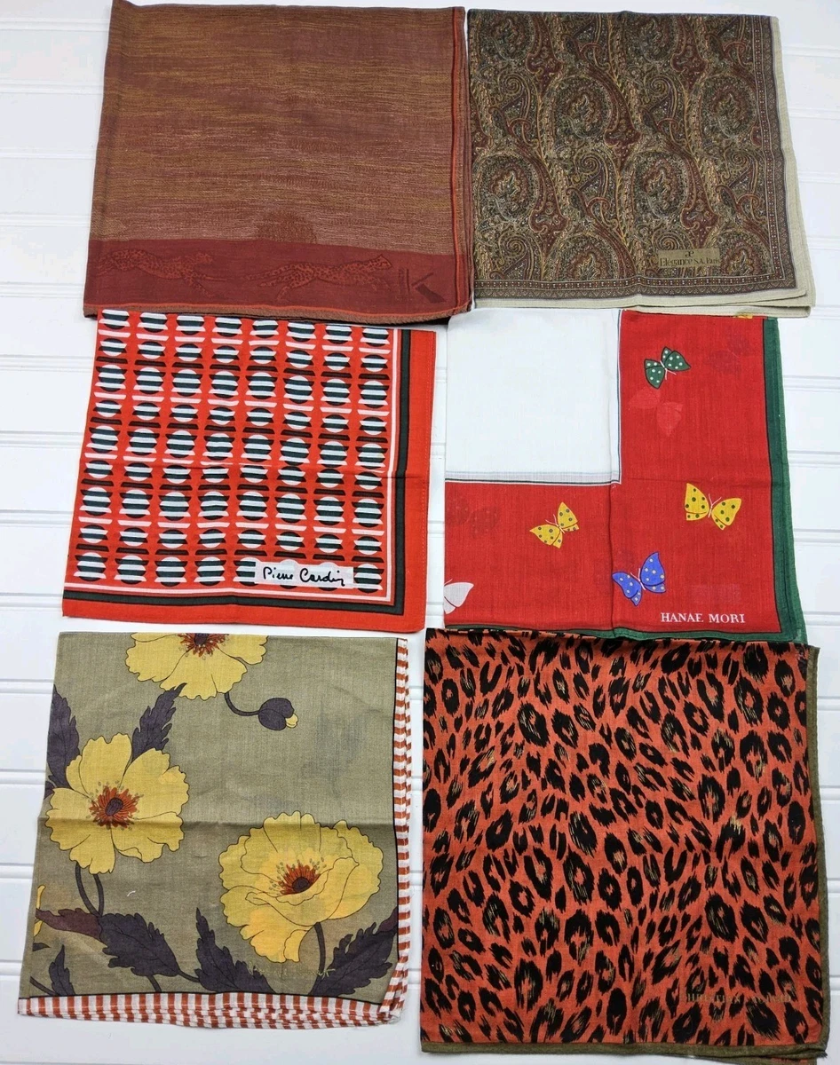 Handkerchief Lot Of 6 Pocket Square Bandana Pierre Cardin Hanae Mori Aujard