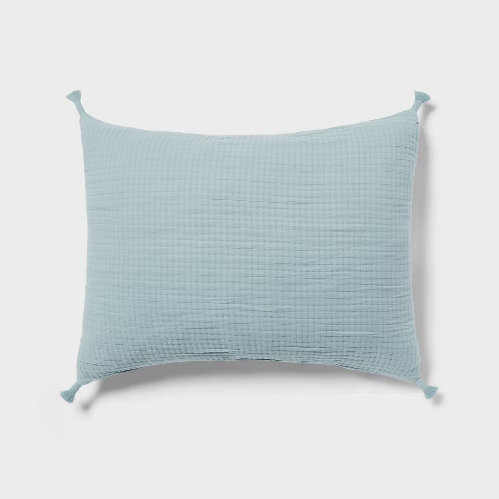 King Double Cloth Quilt Sham Light Teal Blue - Threshold Woven Cotton 1990₽