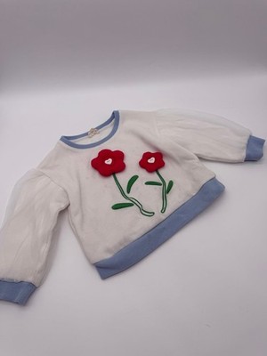 FINDING FOXTALE Sweatshirt Size 4 White Blue with Red Flowers
