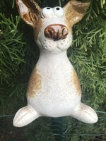 Zaunhocker Aus Steinzeug, Zaunfigur, Pfostenhocker, Hund, 17 Cm Hoch, Neu
