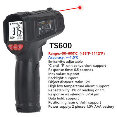 -50 to 800 Degree Mestek Digital Infrared Thermometer Laser Temperature Meter No