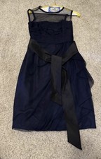 White by Vera Wang Bobbin Bridesmaid Dress Size 4 Midnight Blue Illusion Neck
