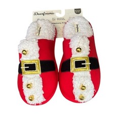 Dearfoams Christmas Red Santa Slippers w/Gold Bells Unisex SZ W 9-10; M 7-8