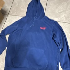PUMA Mens Logo Fleece Pullover Hoodie Solid Blue w/ Pockets Size L