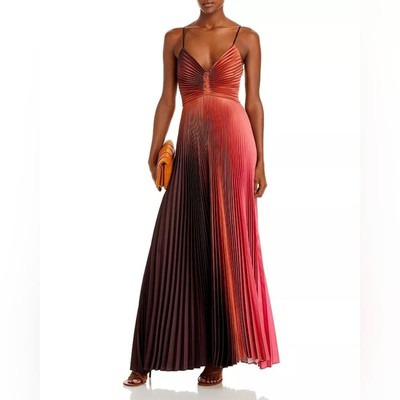 A.L.C. ARIYA Ombre Maxi Pleated Gown Pink/Chocolate NWT size 14