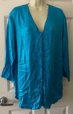 Women Vintage 100 Silk Victoria Secret Intimate Long Sleeve Blue Sleep-shirt S